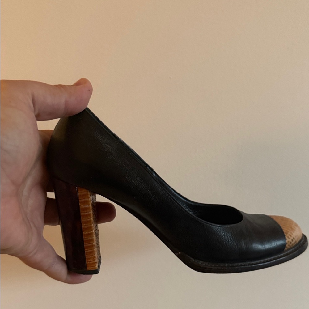 *RARE* Dries Van Noten Black Leather and Brown Snakeskin Heels size US 6.5 Nobox